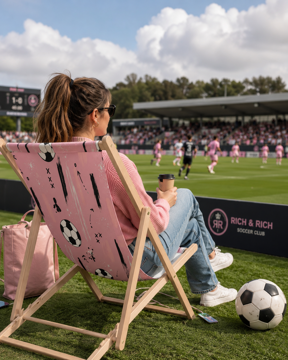 A Rich and Rich Blush Soccer Folding Deckchair | Premium FSC Beech Wood