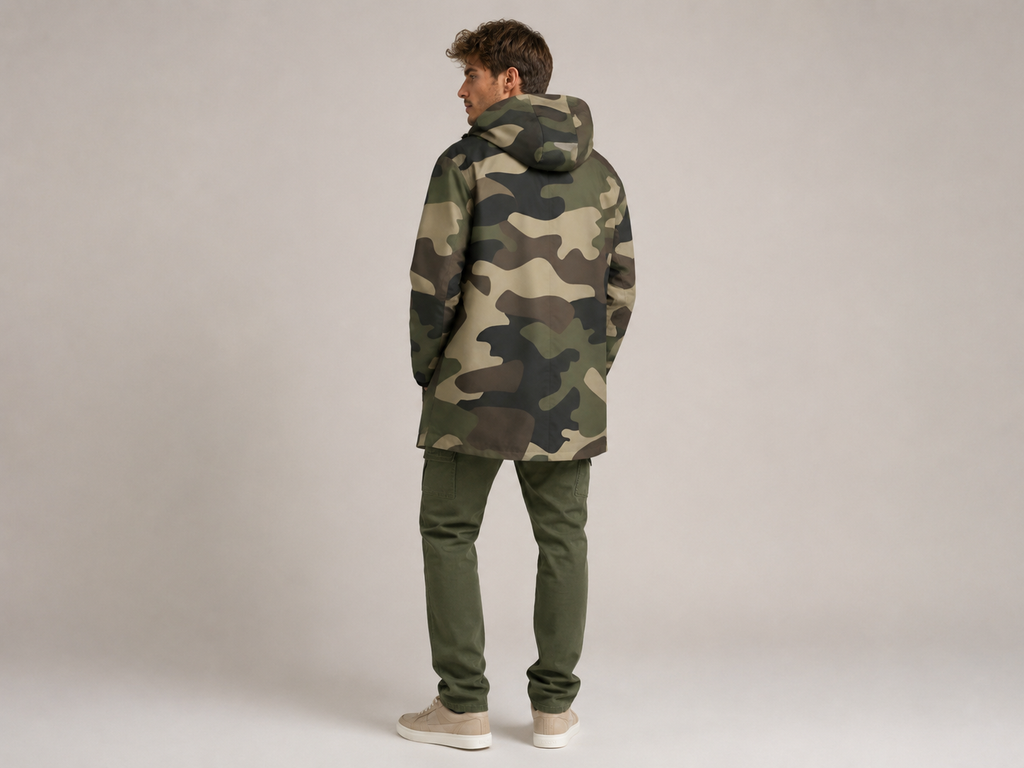Rich and Rich Camo Green Men’s Fleece-Lined Mid Length Hooded Coat | Fall & Winter Streetwear Jacket