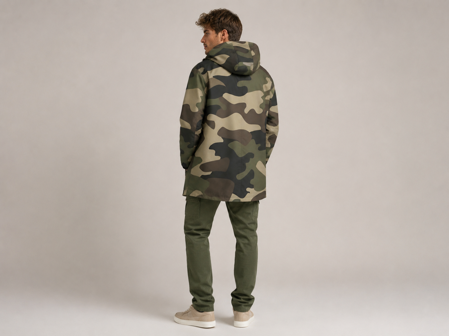 Rich and Rich Camo Green Men’s Fleece-Lined Mid Length Hooded Coat | Fall & Winter Streetwear Jacket