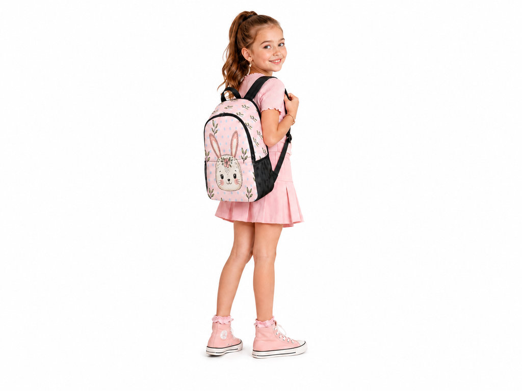 Rich and Rich Girls Bunny Designer Backpack | Pink Polka Dot 1200D Nylon Kids School & Travel Bag