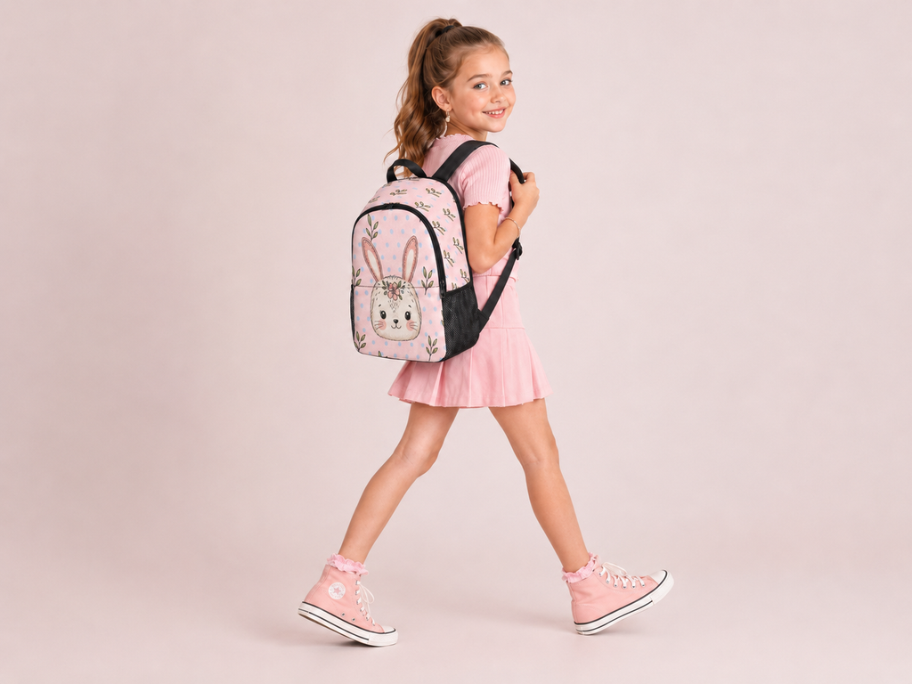 Rich and Rich Girls Bunny Designer Backpack | Pink Polka Dot 1200D Nylon Kids School & Travel Bag