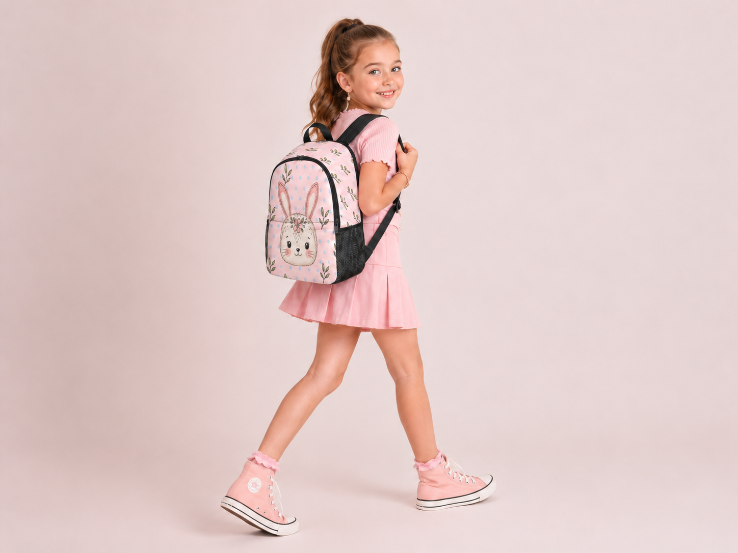 Rich and Rich Girls Bunny Designer Backpack | Pink Polka Dot 1200D Nylon Kids School & Travel Bag