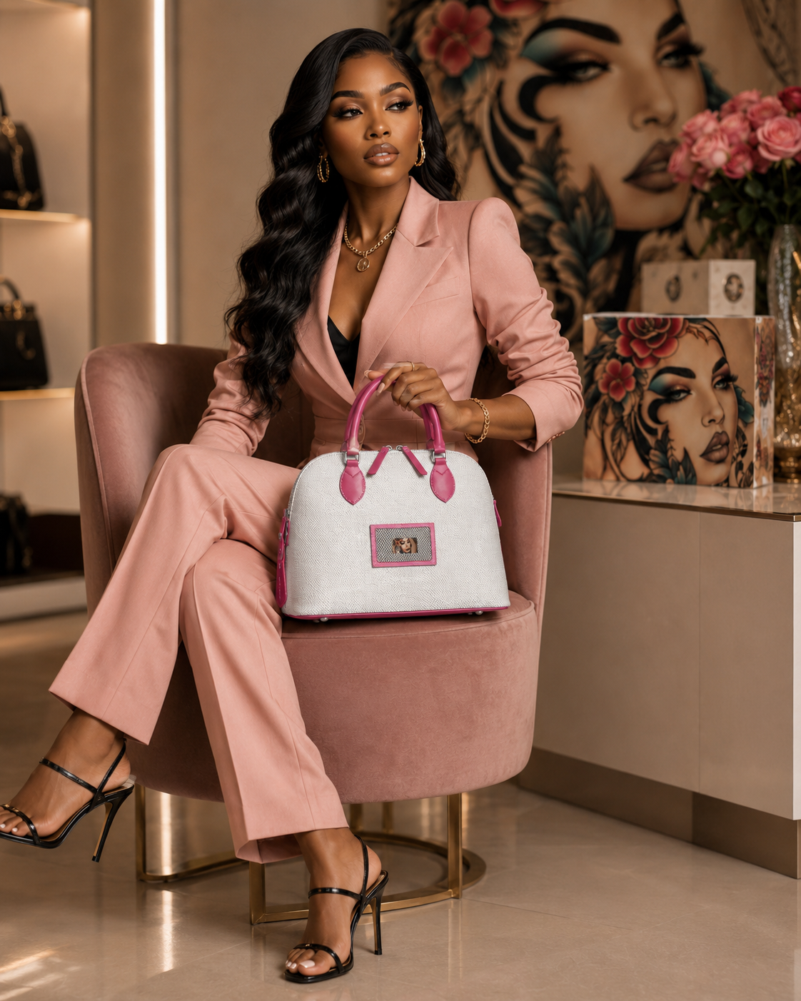 Rich and Rich TatooFushion Women’s Italian Leather Pink and White Designer Luxury Bag