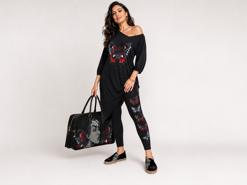 Rich and Rich Women’s Black Butterfly Caricature Black Espadrilles | Handmade Floral Graphic Slip-On Shoes