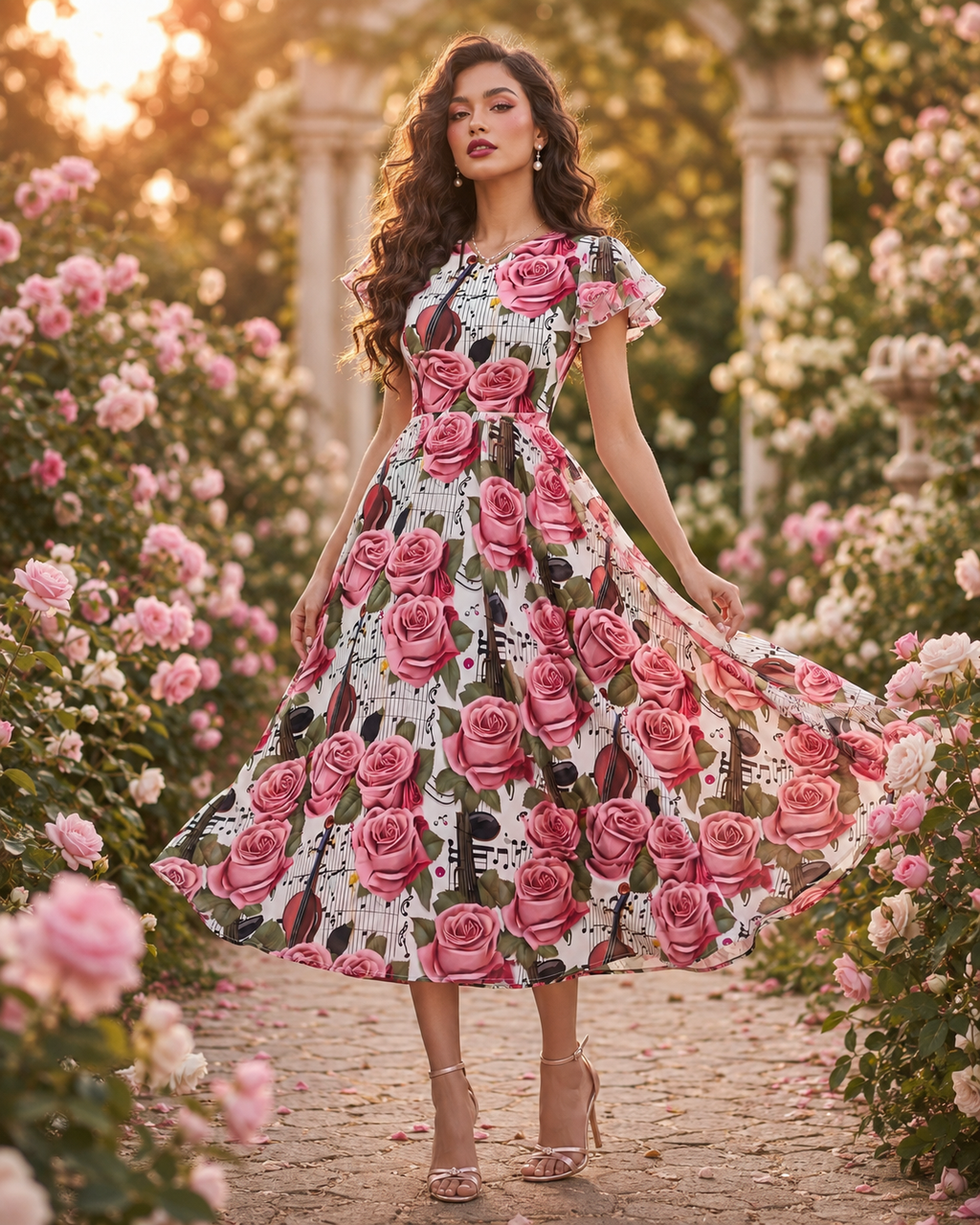 Rich & Rich Roses Violin & Music Notes All-Over Print Maxi Dress