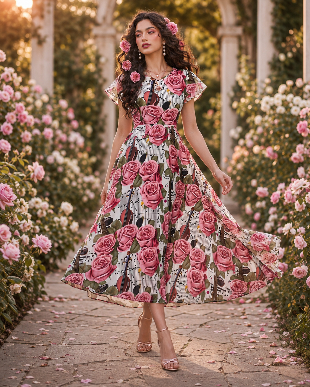 Rich & Rich Roses Violin & Music Notes All-Over Print Maxi Dress