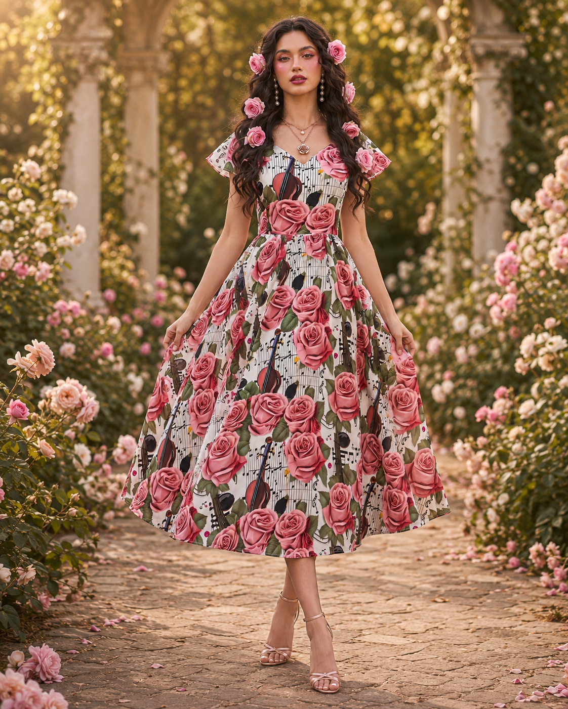 Rich & Rich Roses Violin & Music Notes All-Over Print Maxi Dress