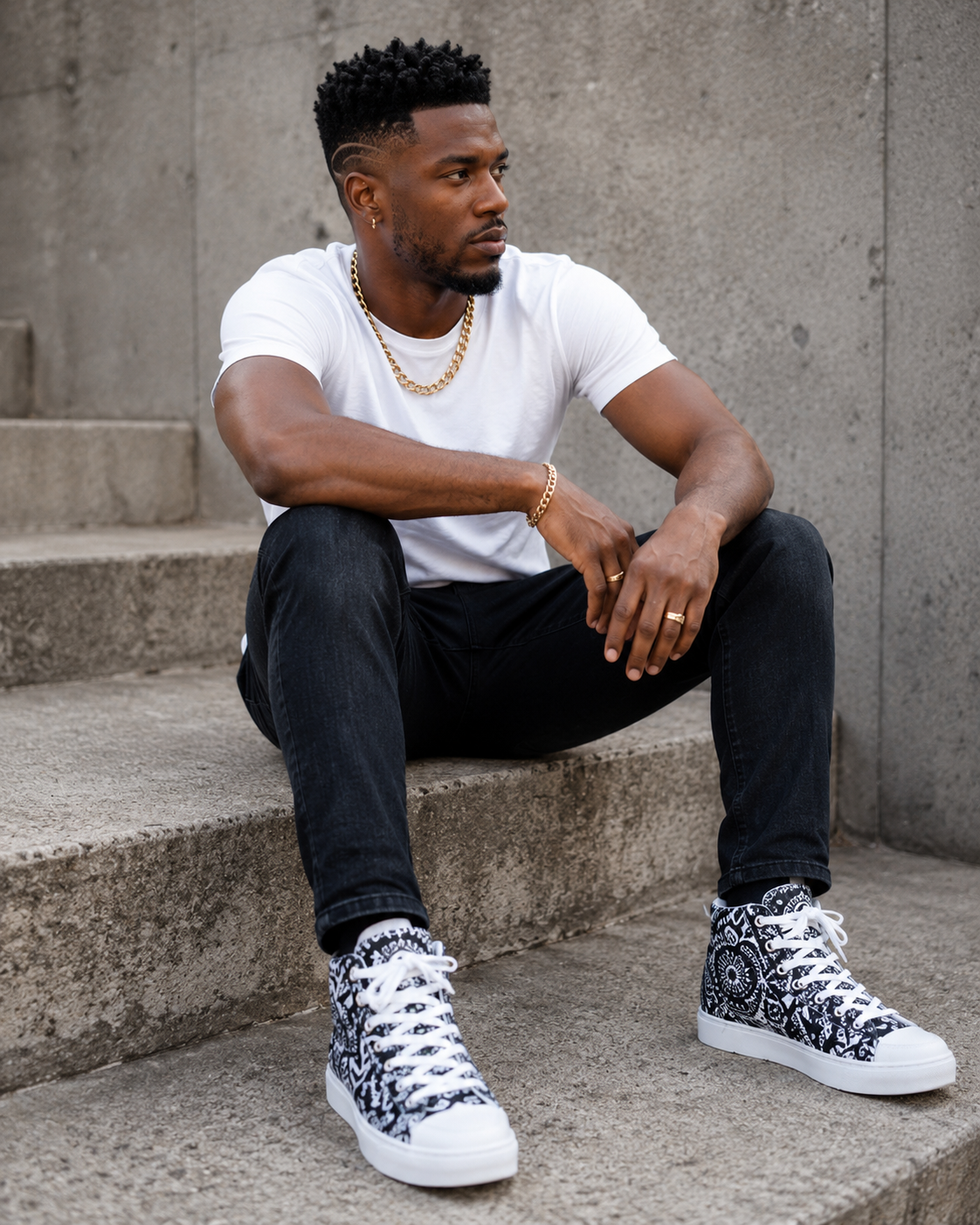 Rich and Rich Mandala High-Top Canvas Sneakers