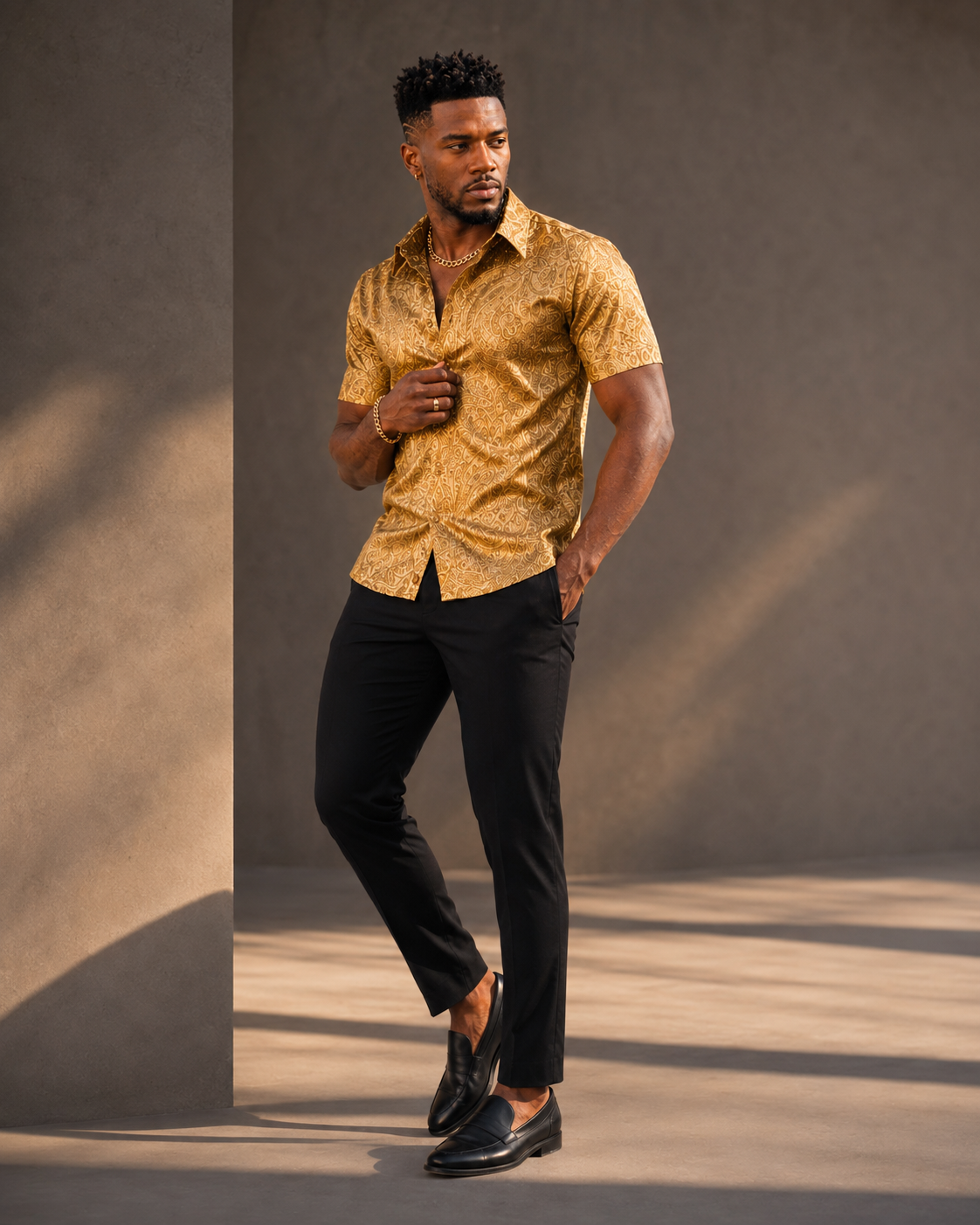 Rich and Rich Gold Baroque Men's Short Sleeved Shirt
