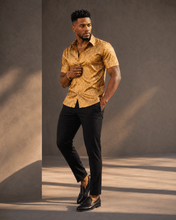 Load image into Gallery viewer, Rich and Rich Gold Baroque Men's Short Sleeved Shirt - Rich and Rich Homeopportunities
