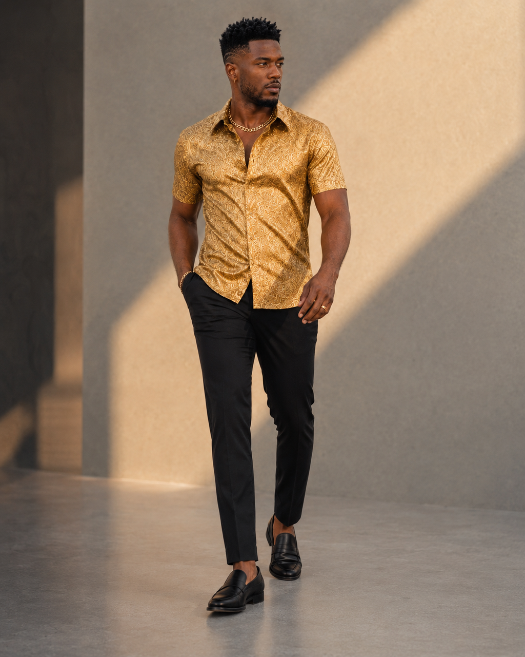 Rich and Rich Gold Baroque Men's Short Sleeved Shirt