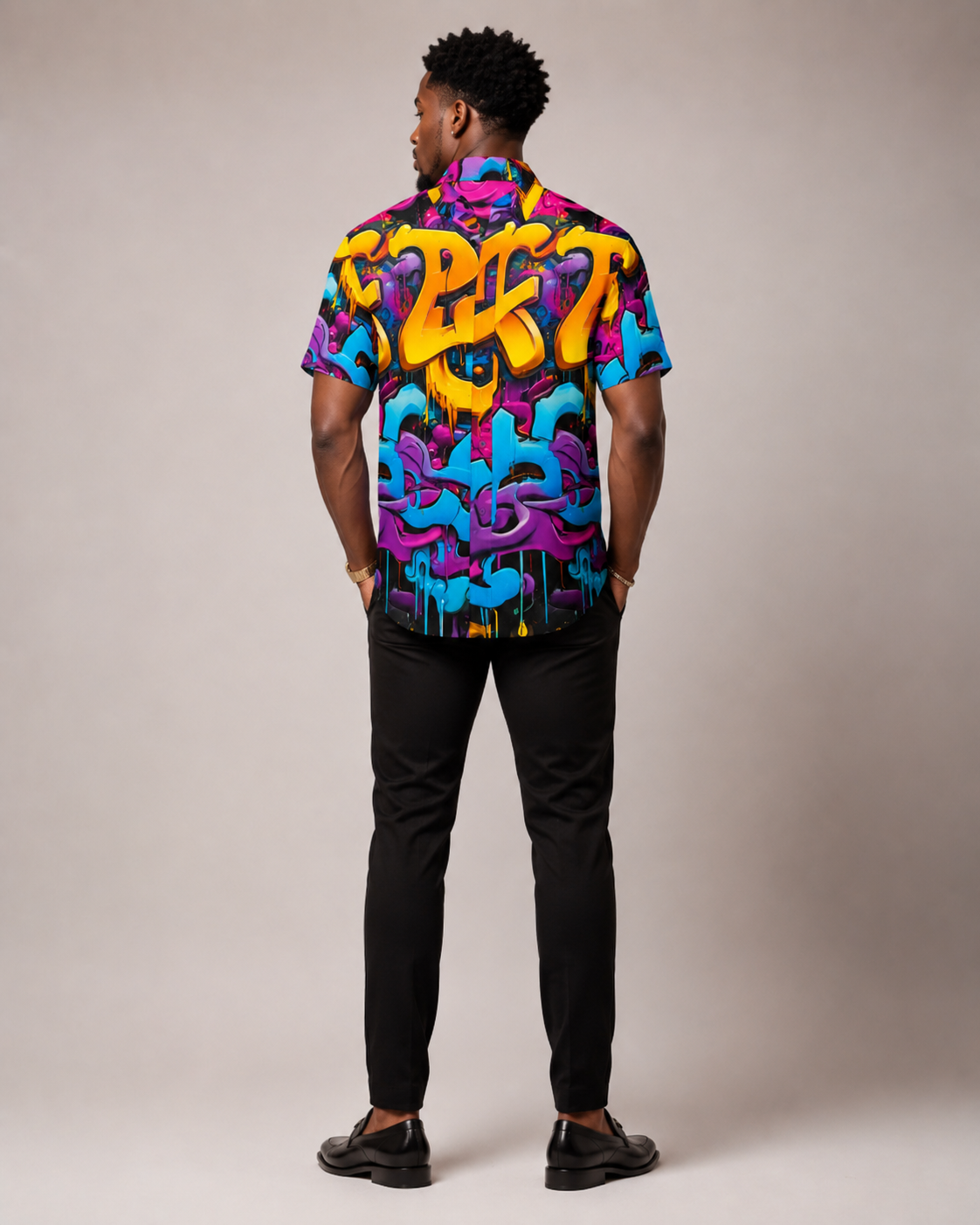 Rich and Rich Graffiti Print Men's Short Sleeved Shirt