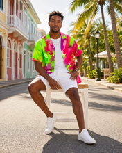 Load image into Gallery viewer, Men's Hot Magenta &amp; Lime Explosion Hawaiian Shirt - Rich and Rich Homeopportunities
