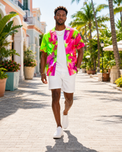 Load image into Gallery viewer, Men's Hot Magenta &amp; Lime Explosion Hawaiian Shirt - Rich and Rich Homeopportunities
