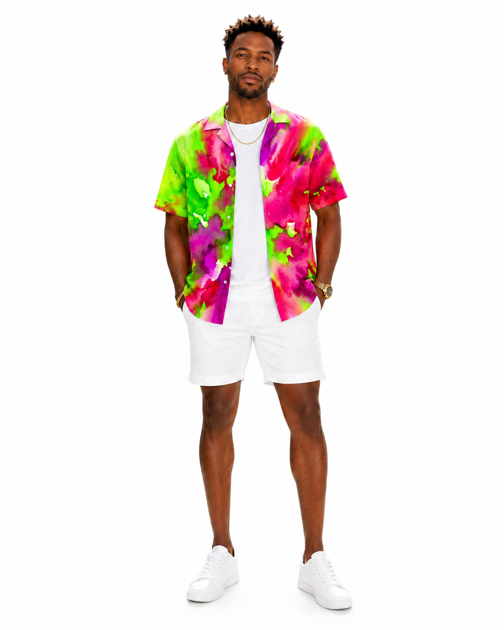 Men's Hot Magenta & Lime Explosion Hawaiian Shirt