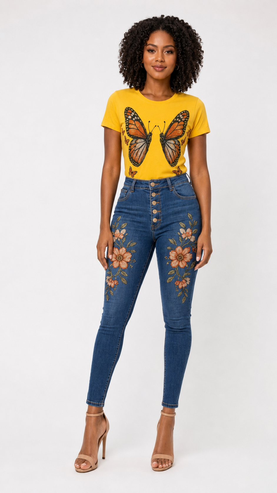 Monarch Butterfly Graphic Denim & Tee Set