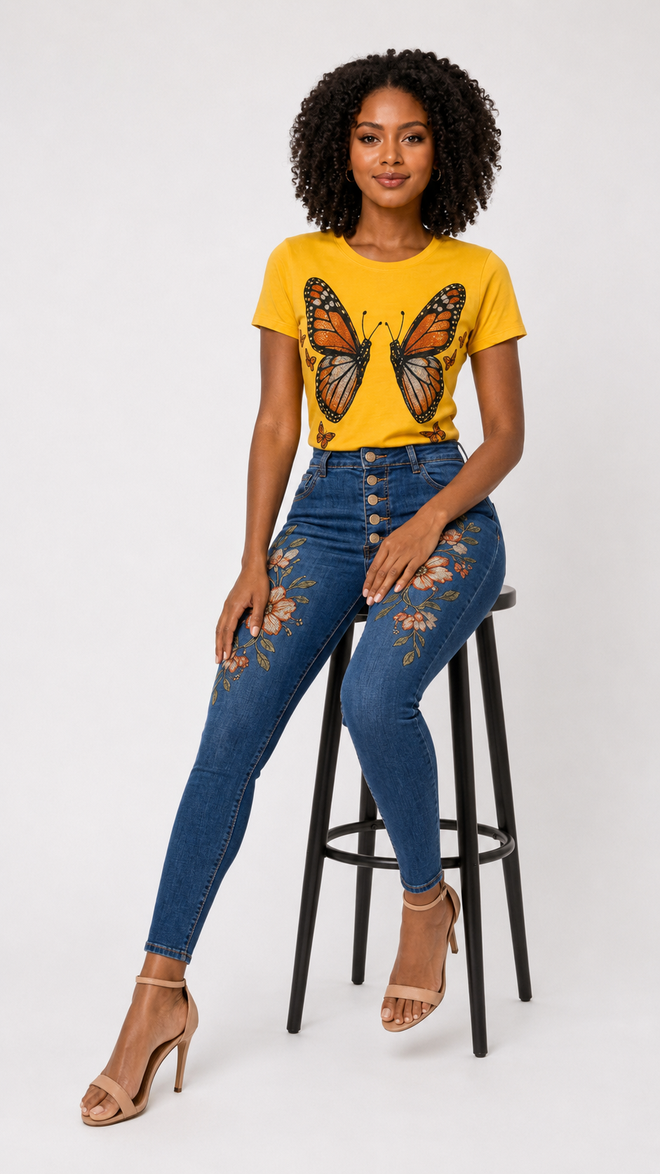 Monarch Butterfly Graphic Denim & Tee Set