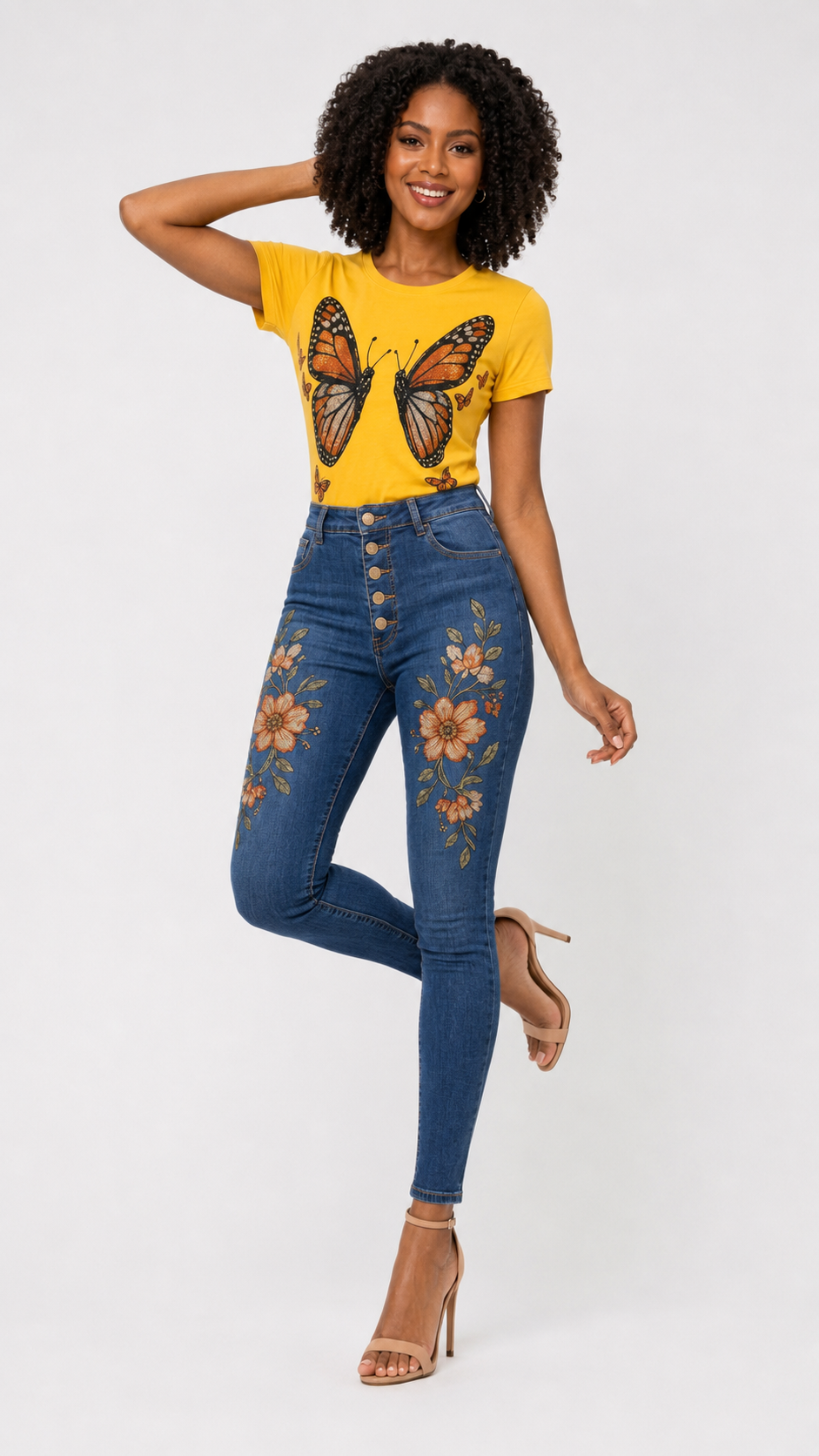 Monarch Butterfly Graphic Denim & Tee Set