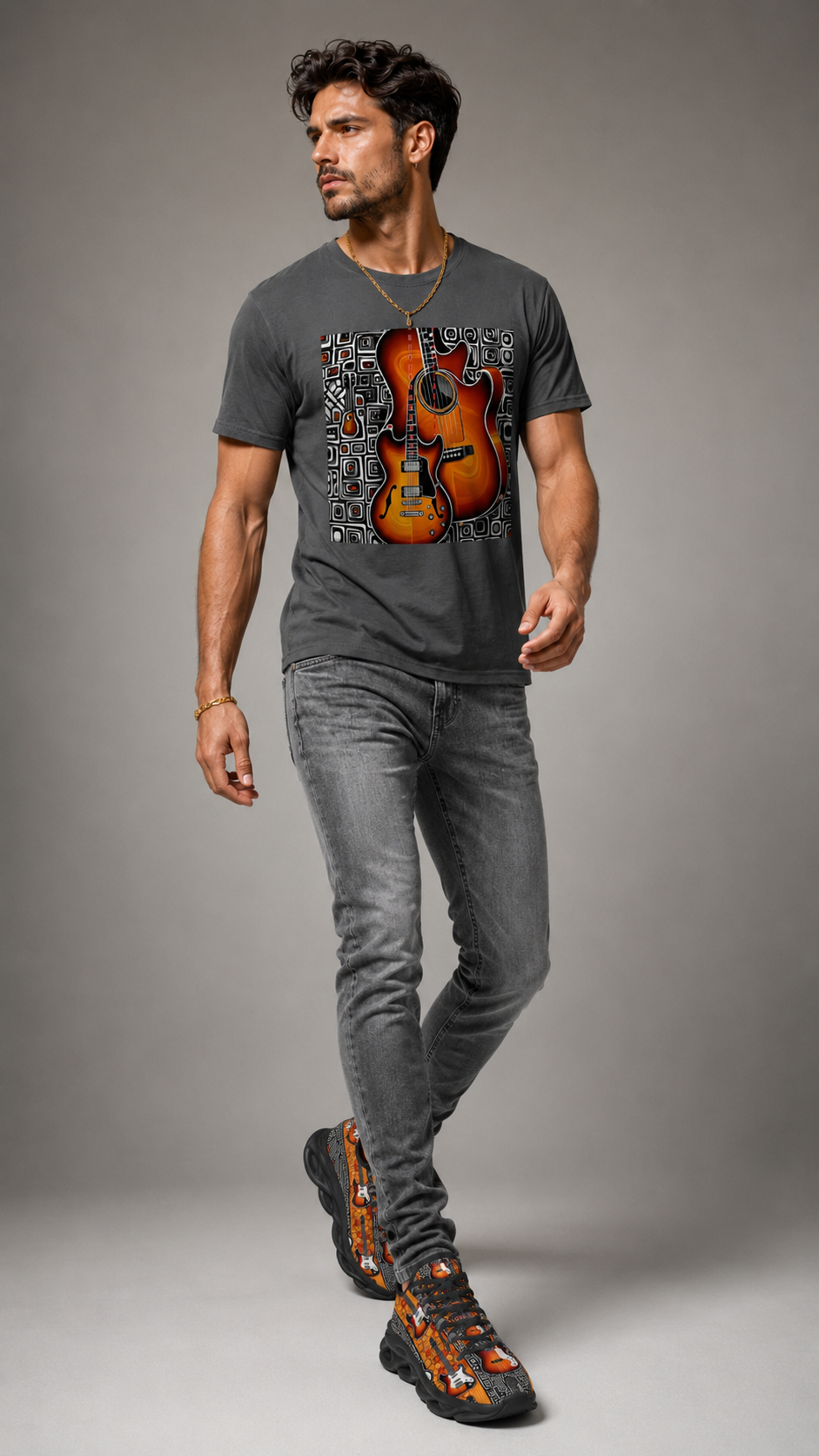 Rich and Rich Men's Guitar Orange Twisted Sole Suede Look Sneakers
