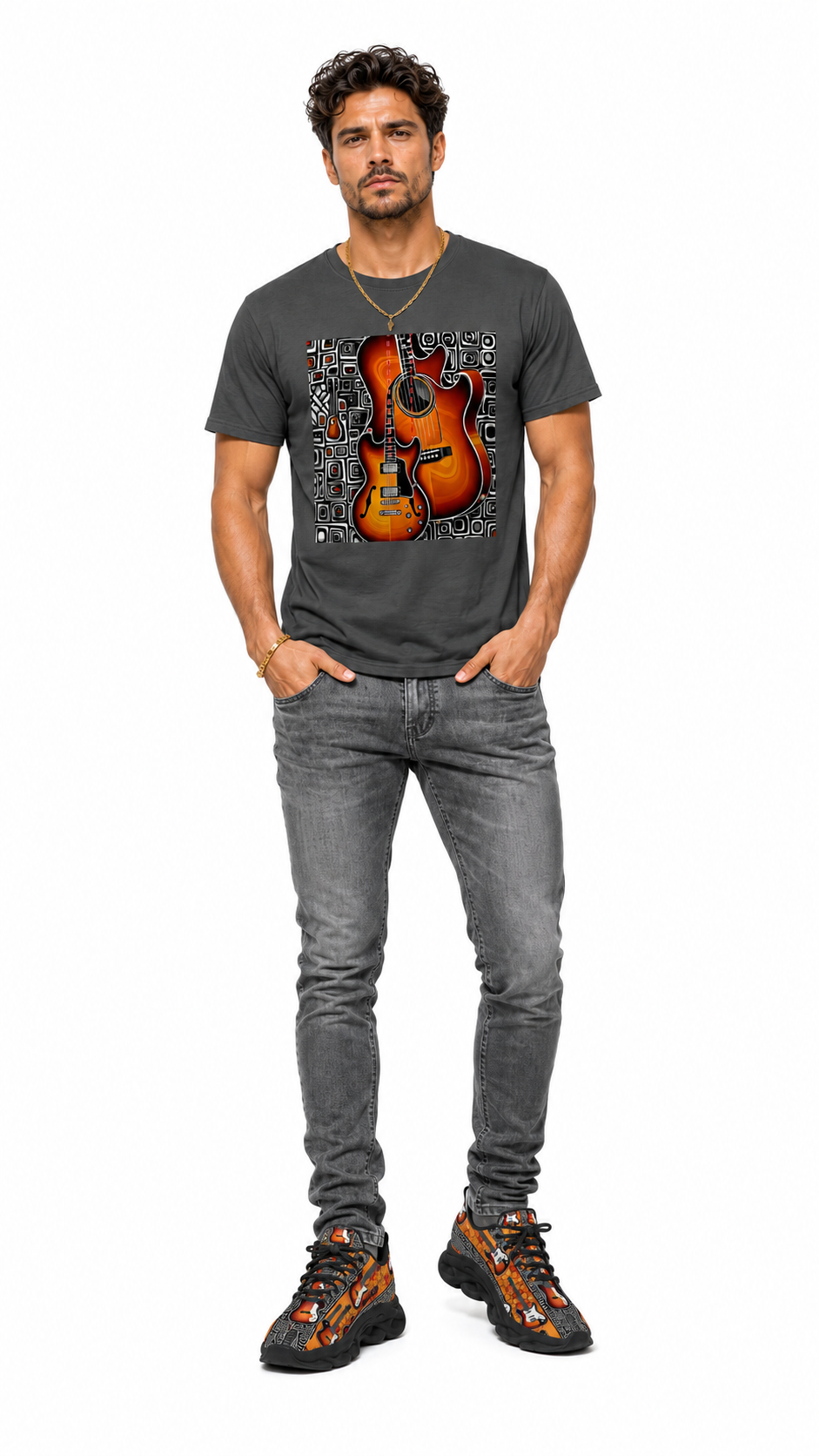 Rich and Rich Men's Guitar Orange Twisted Sole Suede Look Sneakers