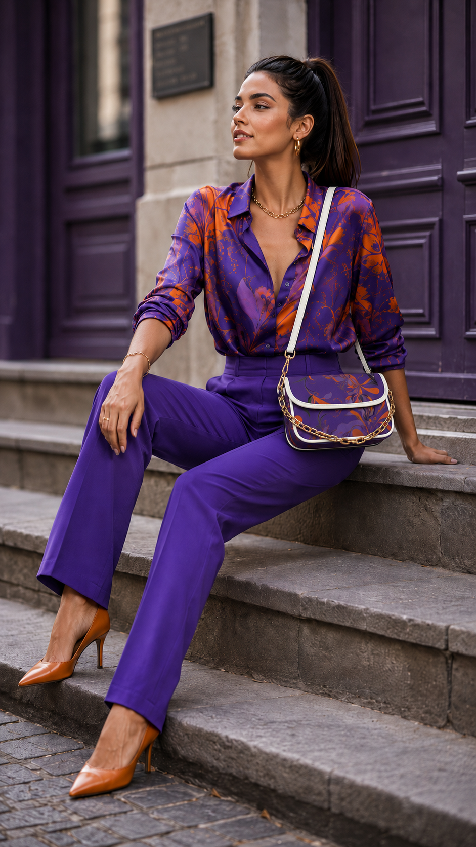 Rich & Rich Purple Passion Botanical Flap Shoulder Handbag