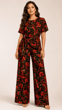 Load image into Gallery viewer, Rich &amp; Rich Women's Red Black and Gold Swirl Side-Tie Top &amp; Wide-Leg Pants Set - Rich and Rich Homeopportunities
