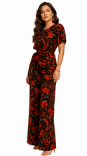 Load image into Gallery viewer, Rich &amp; Rich Women's Red Black and Gold Swirl Side-Tie Top &amp; Wide-Leg Pants Set - Rich and Rich Homeopportunities
