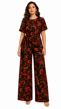 Rich & Rich Women's Red Black and Gold Swirl Side-Tie Top & Wide-Leg Pants Set