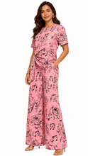 Load image into Gallery viewer, Rich &amp; Rich Women's Pink Music Roses Side-Tie Top &amp; Wide-Leg Pants Set - Rich and Rich Homeopportunities
