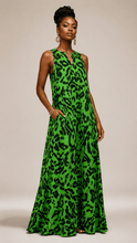 Load image into Gallery viewer, Rich &amp; Rich Emerald Leopard Statement Sleeveless Maxi Dress with Pockets Sleeveless Long Dress (GQ) - Rich and Rich Homeopportunities
