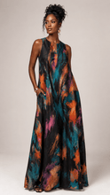 Load image into Gallery viewer, Rich &amp; Rich Women's Midnight Ember Abstract Sleeveless Maxi Dress with Pockets - Rich and Rich Homeopportunities

