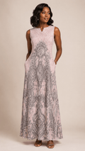 Rich & Rich Blush Baroque Elegance Sleeveless Maxi Dress with Pockets Sleeveless Long Dress (GQ) - Rich and Rich Homeopportunities
