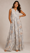 Rich & Rich Women's Champagne Garden Embossed Sleeveless Maxi Dress with Pockets