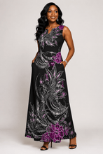 Load image into Gallery viewer, Rich &amp; Rich Women's Midnight Orchid Feather Sleeveless Maxi Dress with Pockets - Rich and Rich Homeopportunities
