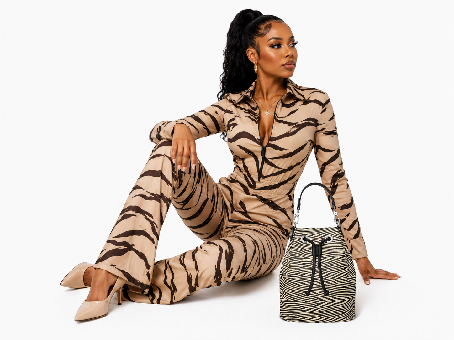 Rich and Rich Zebra Print Women's Leather Bucket Bag | Designer Nappa Leather Handbag