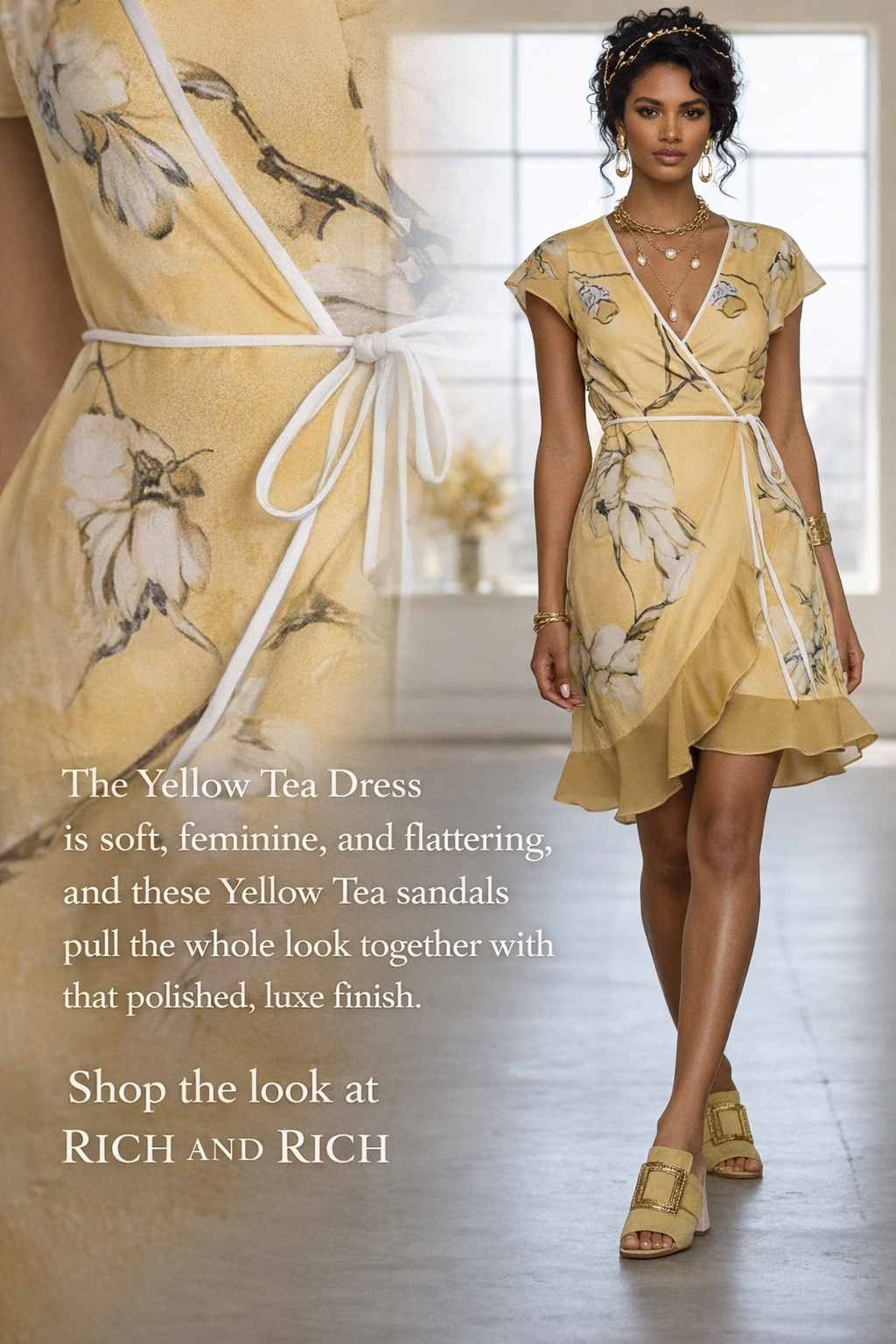 Rich and Rich Women's Pale Yellow Tea Dress