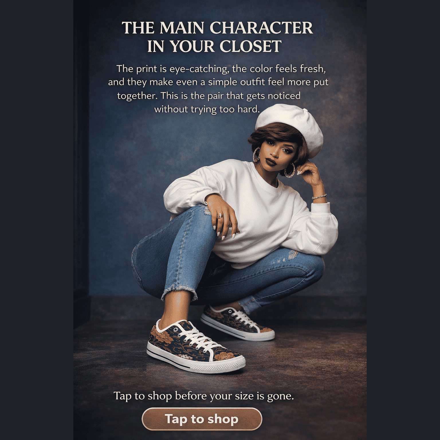 Blue floral low-top women's sneaker with nylon canvas body and rubber outsole — alternate view