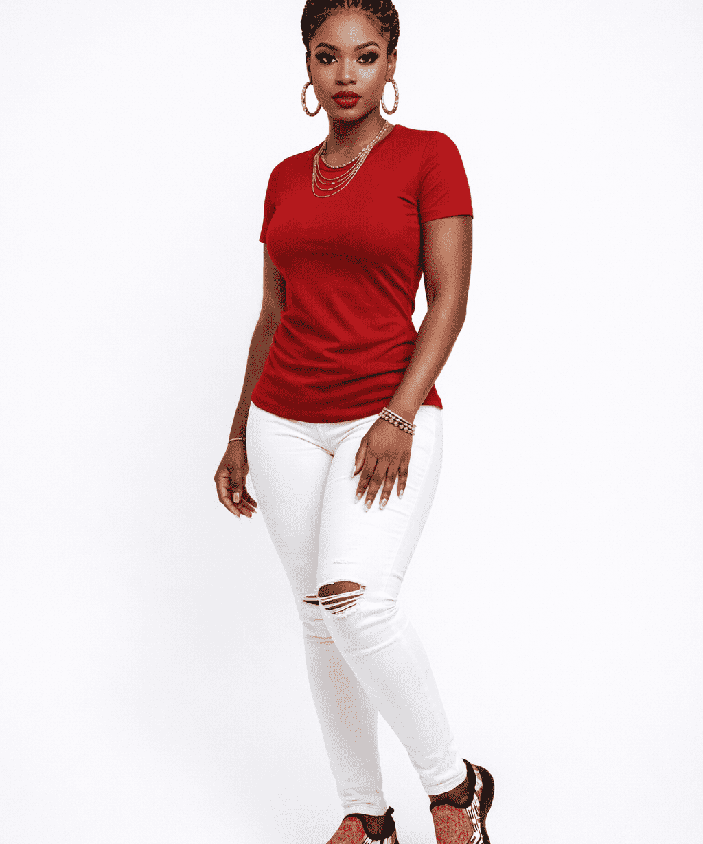 Red fly-weave slip-on women's sneakers with drop-in heel and EVA insole