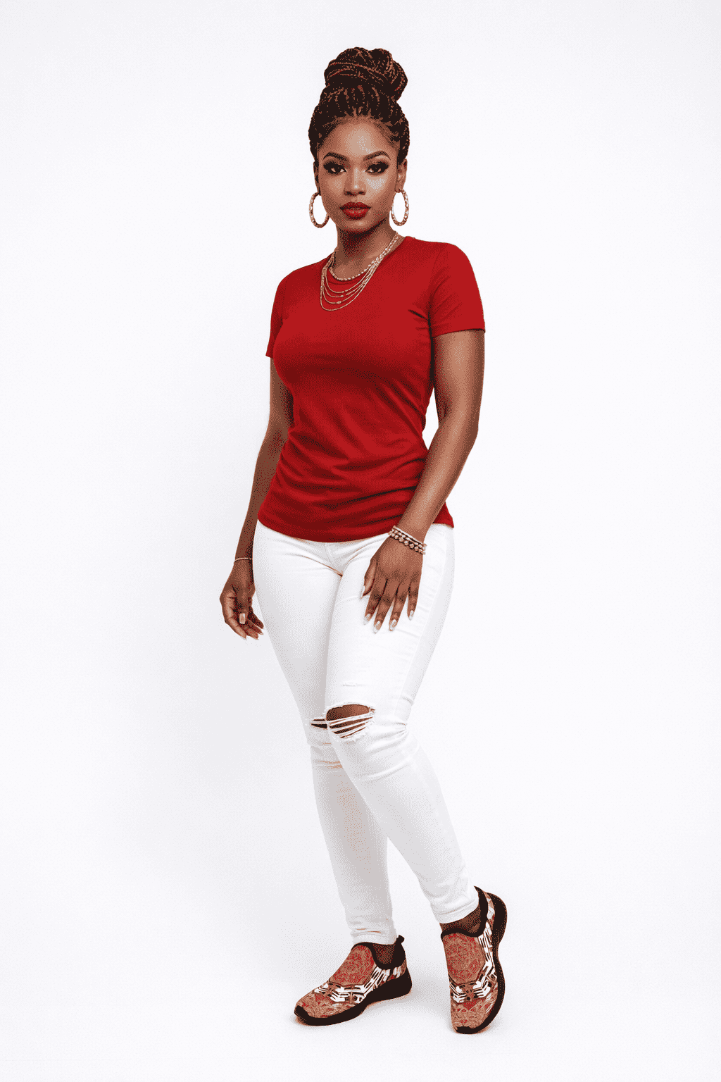 Red fly-weave slip-on women's sneakers with drop-in heel and EVA insole