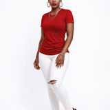 Red fly-weave slip-on women's sneakers with drop-in heel and EVA insole