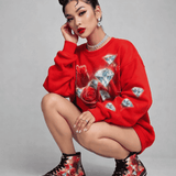 High-top women's sneakers with full-wrap floral diamond print and white sole
