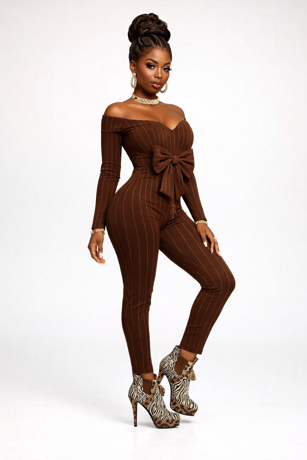 Rich and Rich ClassyThelma Brown Beige Animal Print Women's Tassels Leather Platform Pump