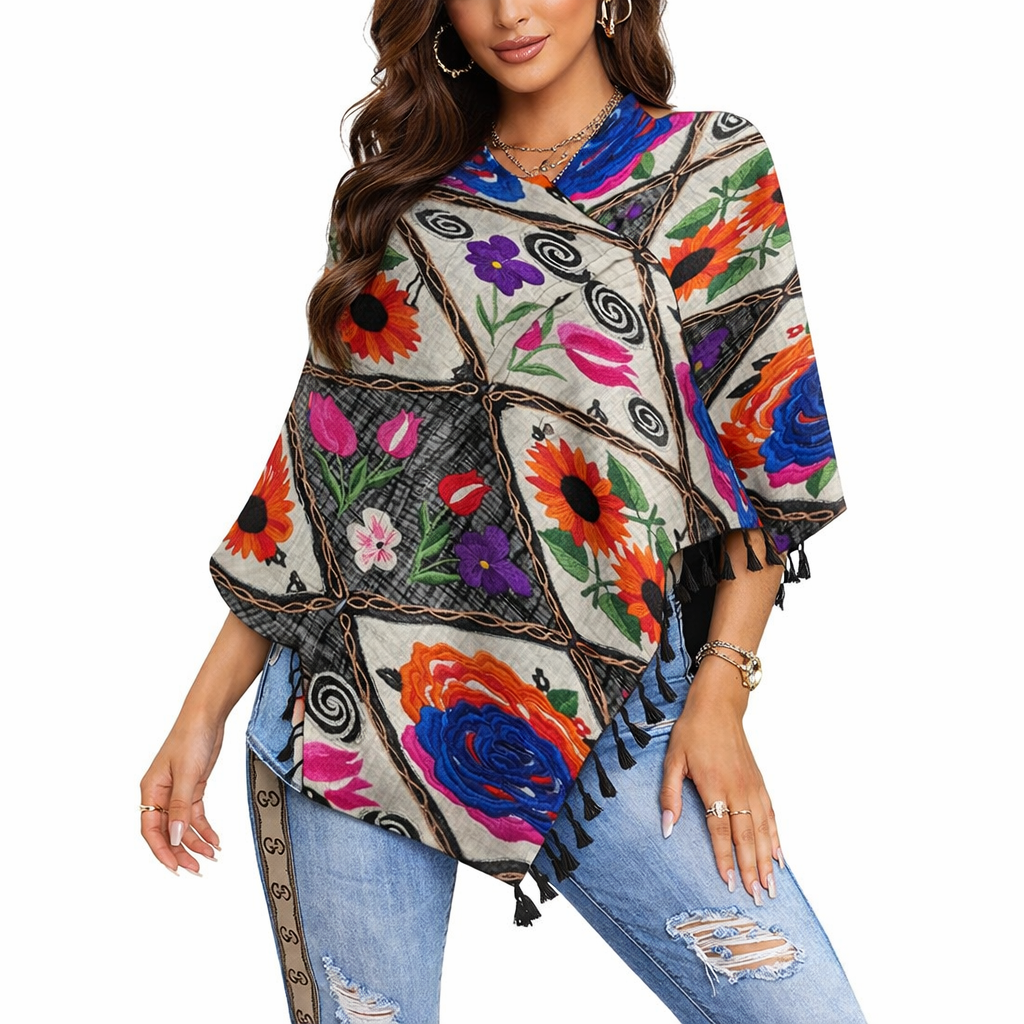 Rich and Rich Floral Tassel Cape with elegant floral pattern and tassel details