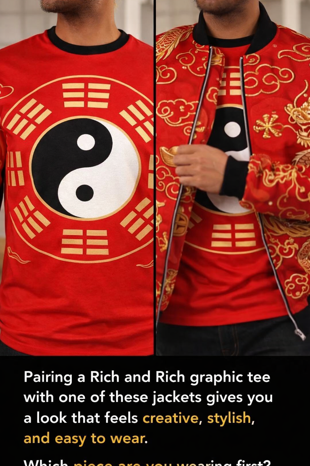 Rich and Rich Red Feng Shui Men's Bomber Jacket with classic fit and vibrant red color