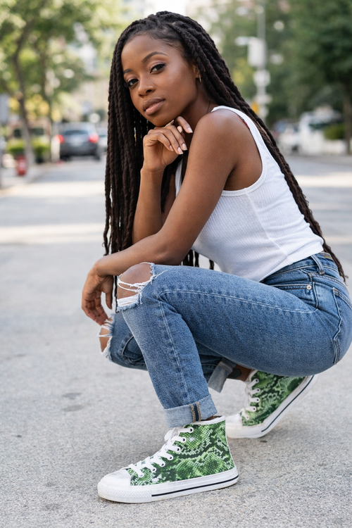 R&RH Green Abstract White Trim Women's Classic High Top Canvas Sneakers