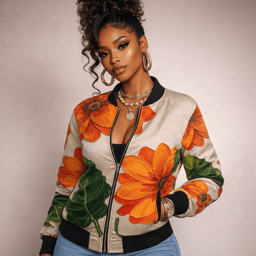 Rich and Rich Women's Reversible Orange Floral Silk Bomber Jacket - Rich and Rich Homeopportunities