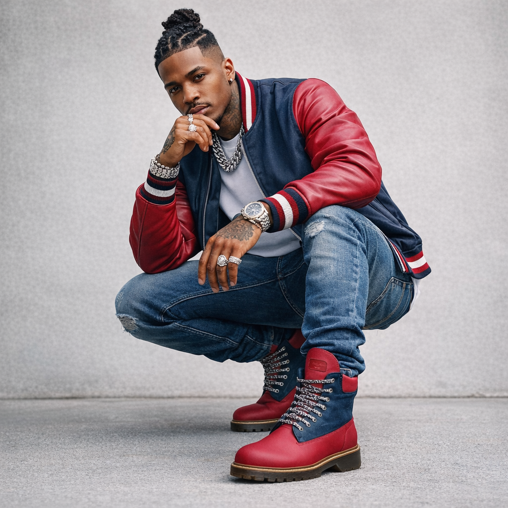 Rich and Rich Red-Man men's red leather high top boot handcrafted in Italy