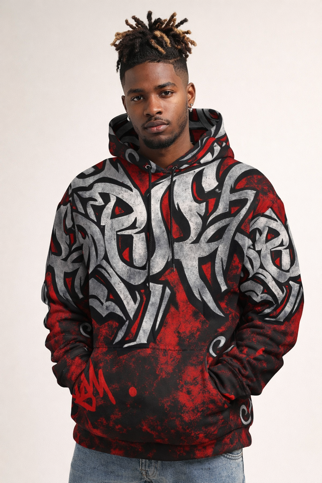 Rich and Rich Red Graffiti Men's Hoodie featuring bold red street art design
