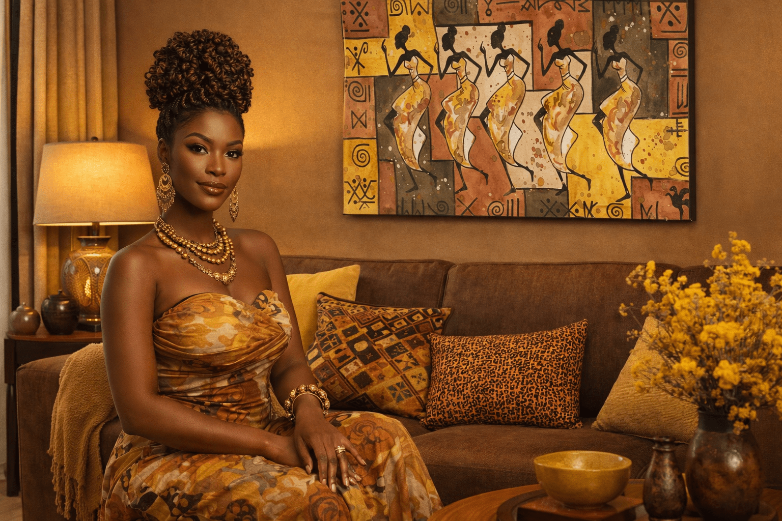 32 x 24 canvas wall art titled 'African Gathering' featuring group figures in warm tones