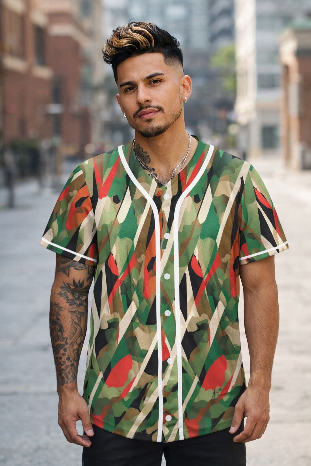 Rich and Rich Mens Camoflage Baseball Jersey
